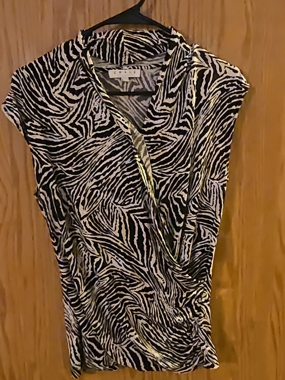 Chaus Black & White Zebra-Pattern Cap Sleeve Surplice Top